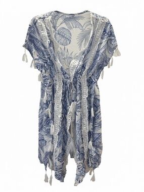 Surf Gypsy Blue Tropical Leaf Women’s Coverup with Tassels